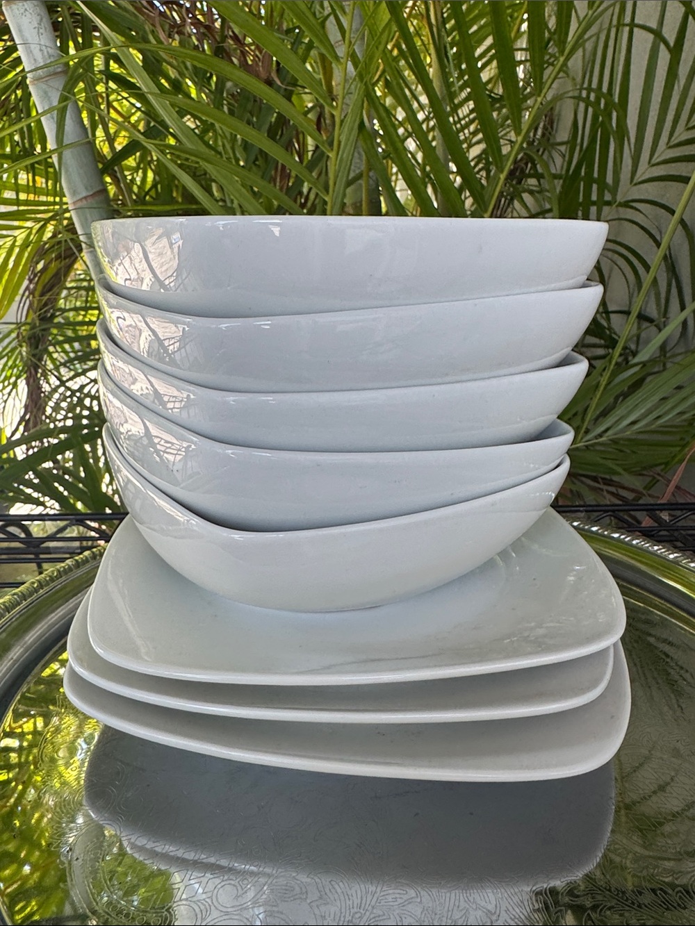 Gibson Elite White Ceramic Bowls and Square Plates Set of 8